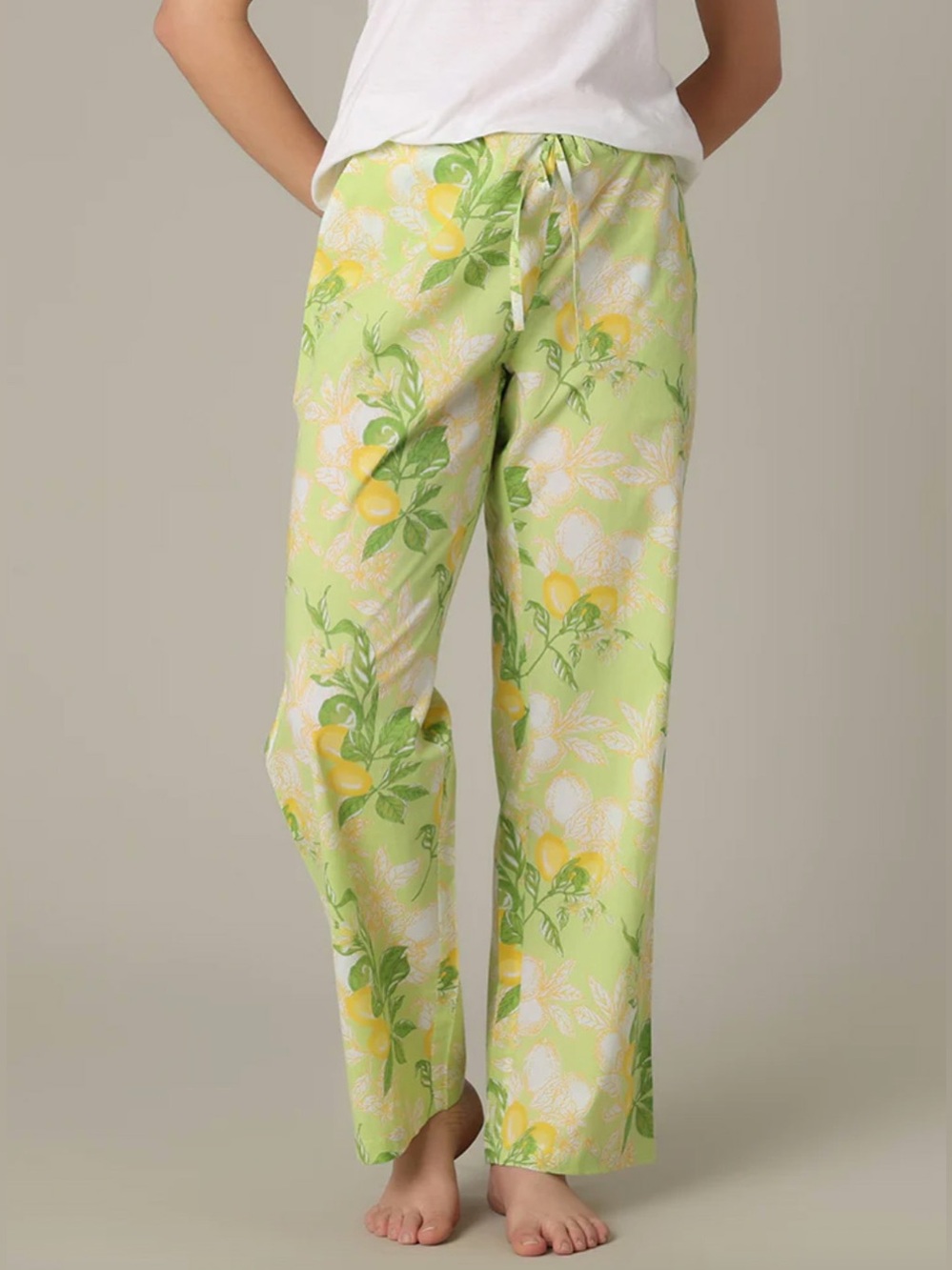 NWOT Mahogany Sorrento Lemon-Print Wide Leg Pajama Pants Light Green Small